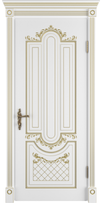 Дверь межкомнатная крашенная эмалью ALEXANDRIA Белая с патиной золото